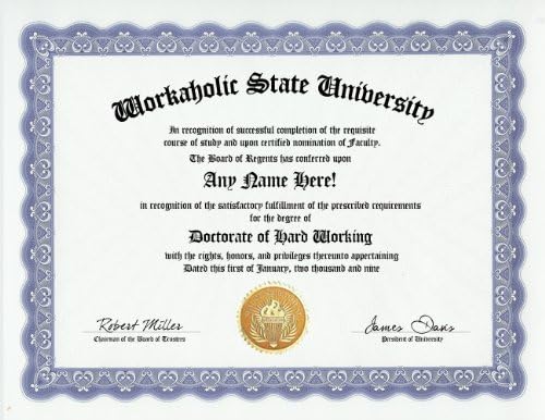 Workaholic University Diploma