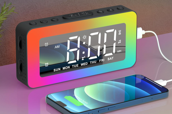 Light-Up Alarm Clock Phone Charger Combo