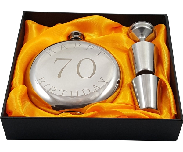 Happy 70th Birthday Flask Gift Set