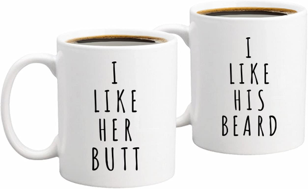 I Like His Beard, I Like Her Butt Couples Mug Set