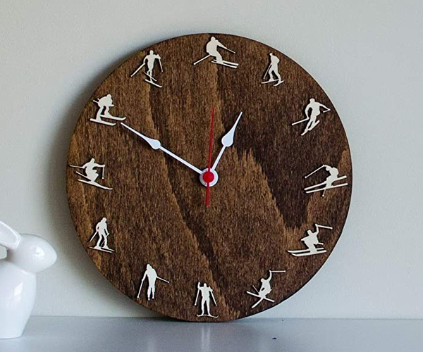 Ski O'Clock Wood Clock