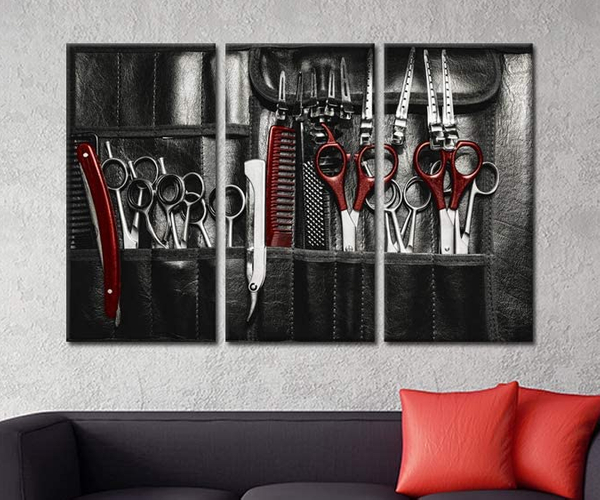 Classic Barber Shop Tools 3-Piece Painting