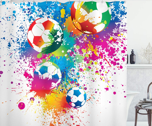 Colored Splashes Soccer Ball Shower Curtain
