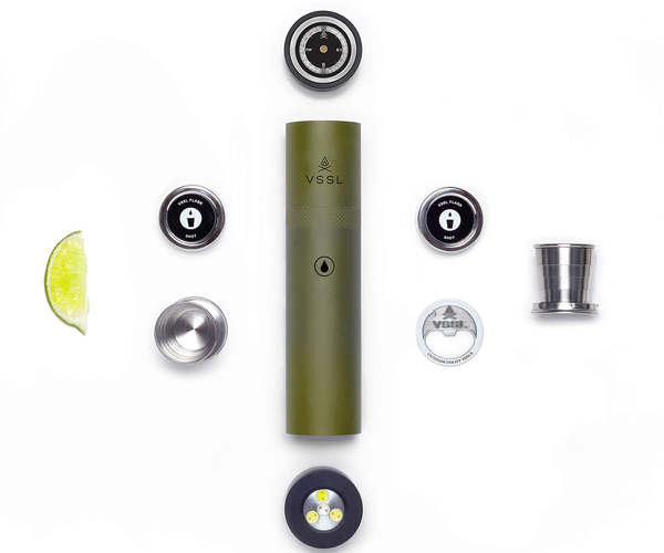 Compact Adventure Flask with Collapsible Shot Glasses