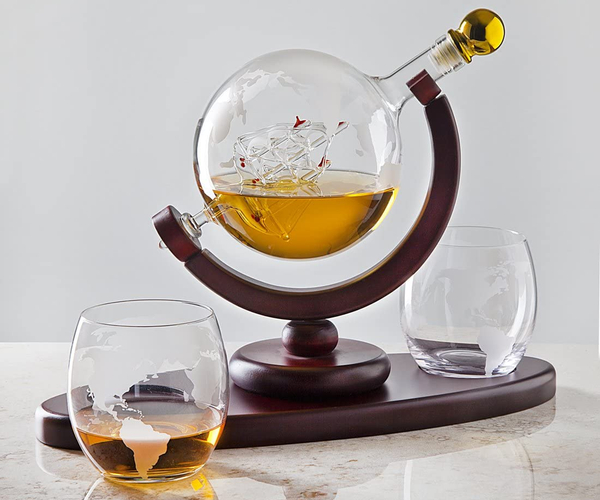 Globe Whiskey Decanter and Glasses