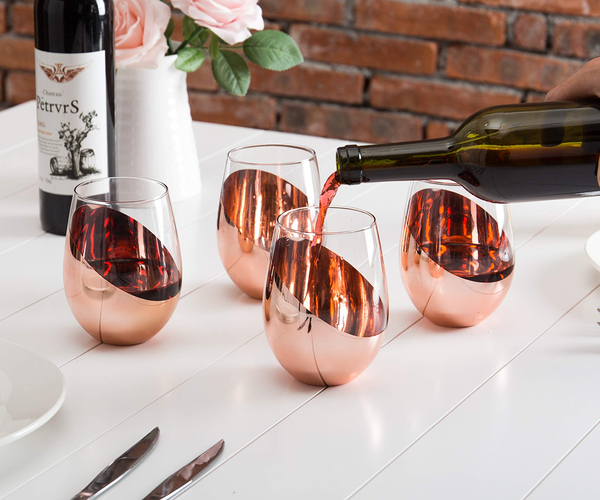 Copper Stemless Wine Glass Set