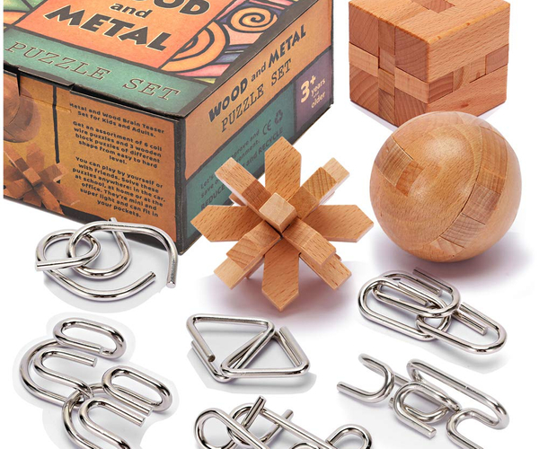 Wood and Metal Brain Teaser Toy Set