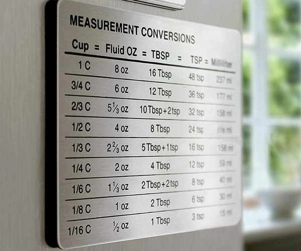 Stainless Steel Measurement Conversion Chart Magnet
