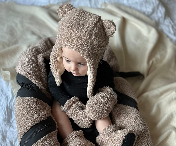 Newborn Teddy Bear Mittens & Hat Set