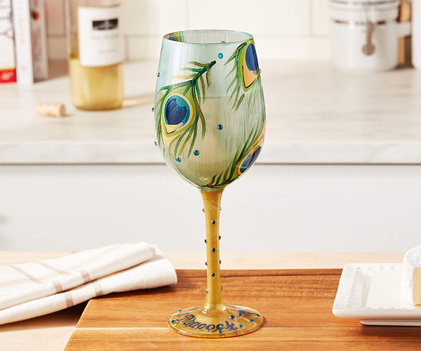 Handpainted Peacock Wine Glass