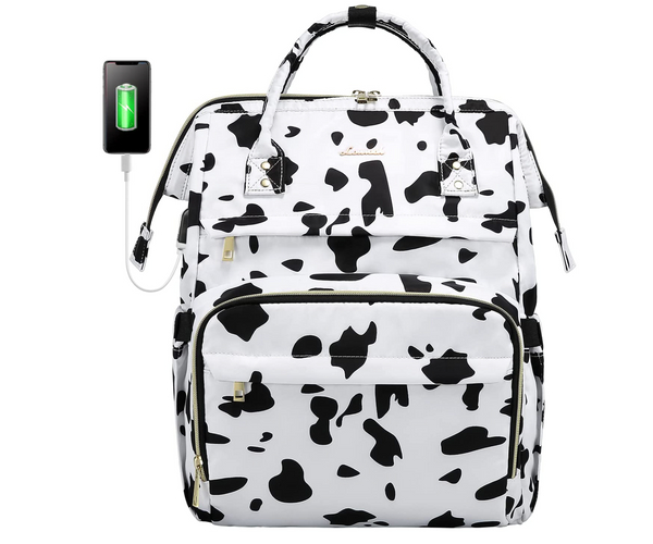 Cow Print Backpack with Charger