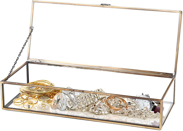 Vintage Style Brass Metal & Glass Shadow Box
