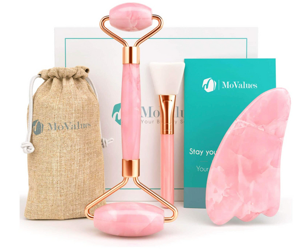 Rose Quartz Roller and Gua Sha Skin Care Kit