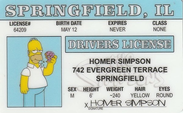 Homer Simpson Replica Driver's License