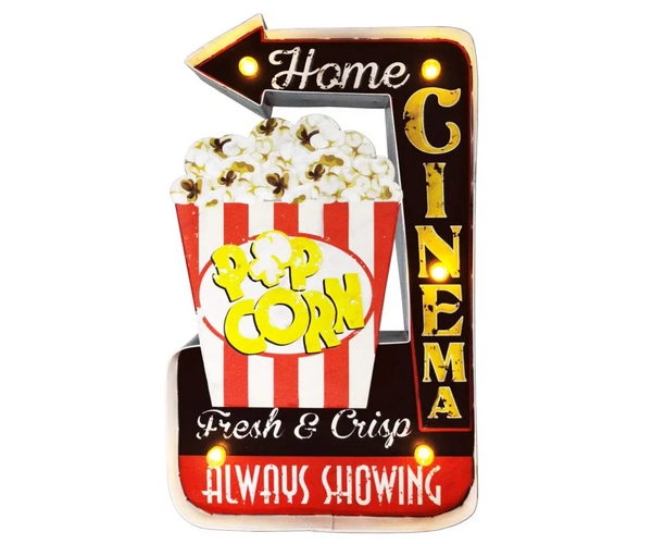 Popcorn Home Cinema Light Up Sign