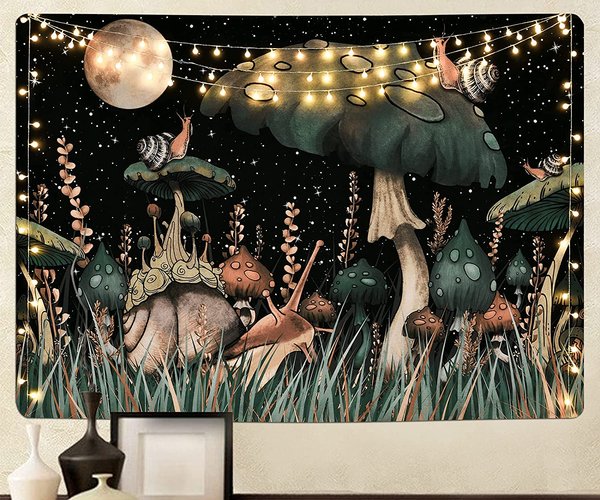 Trippy Mushroom Forest Tapestry