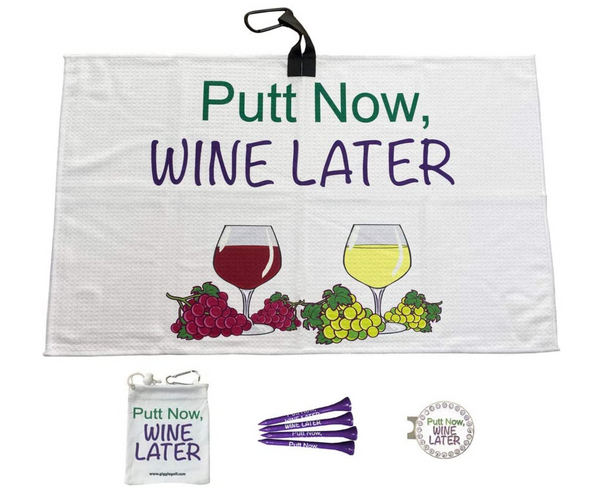 Putt Now Wine Later Funny Golf Towel