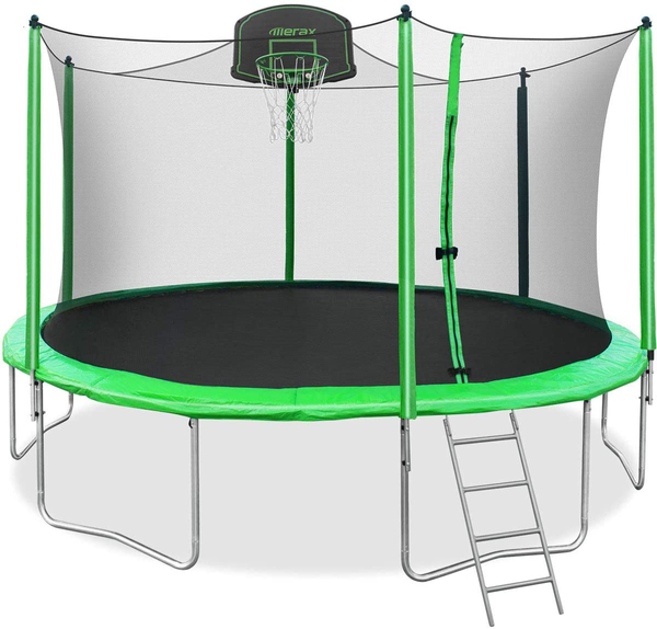 Trampoline Enclosure With Basketball Hoop