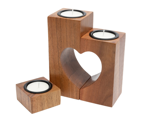 Wooden Heart Candle Holder