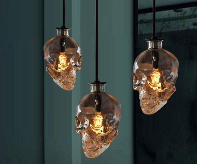 Hanging Glass Skull Ceiling Light