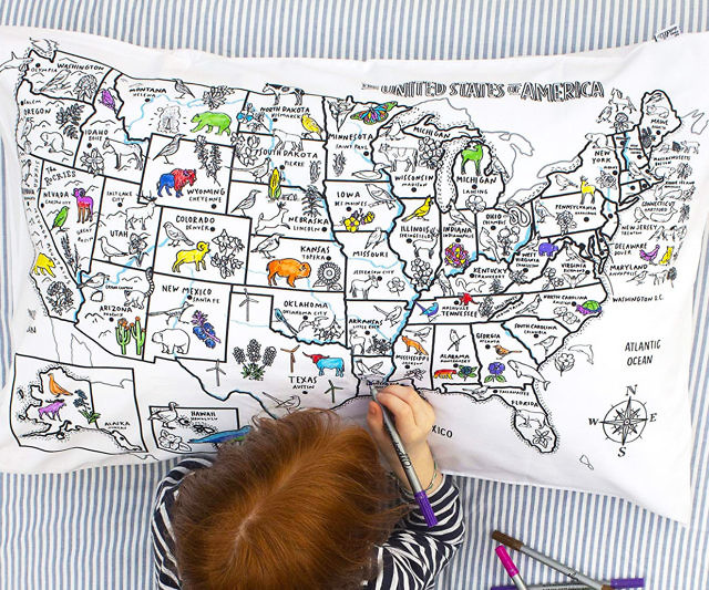 US Map Color-In Pillowcase