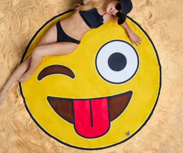 Winky Face Emoji Beach Towel