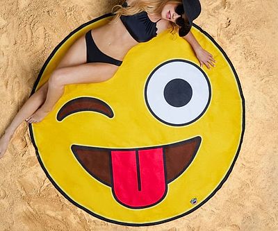 Winky Face Emoji Beach Towel